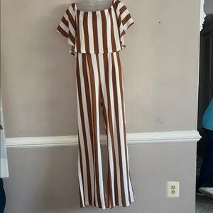 Chic Striped Jumpsuit in Brown and White